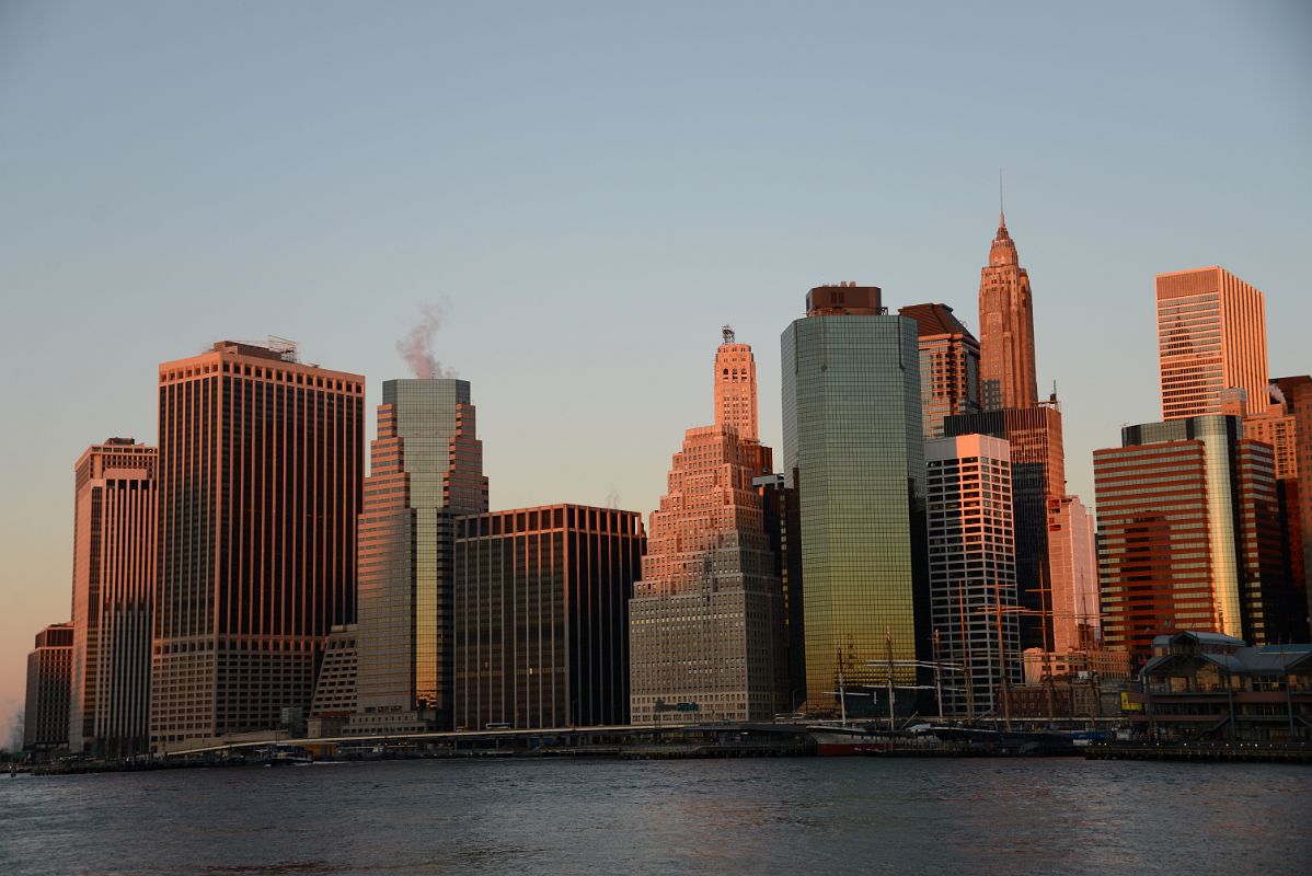21-2 Sunrise On New York Financial District 55 Water St, One Financial Square, 120 Wall St, American International Building, One Chase Manhattan Plaza From Brooklyn Heights